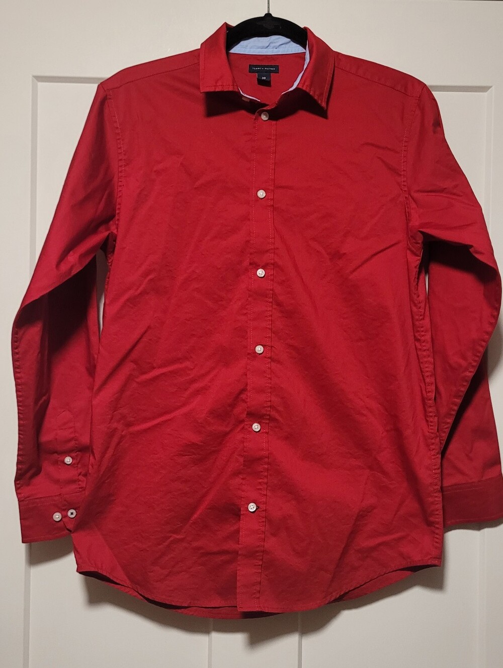 Tommy Hilfiger Boys Long Sleeve Button Dress Shirt Sz 20 Red Formal Office